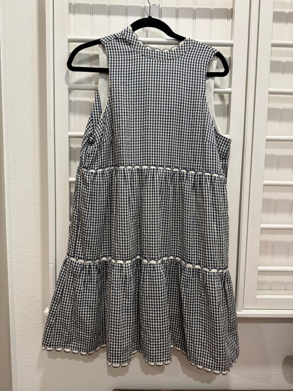 Pomander Place Navy and White Gingham Tiered Dress